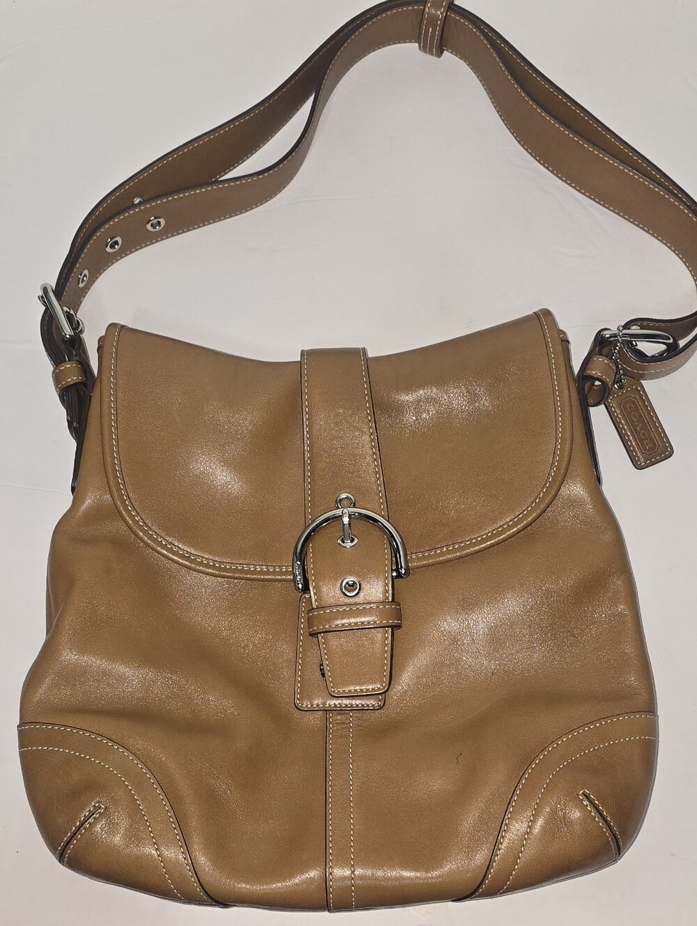 COACH Signature Leather Shoulder Bag Buckle Brown
